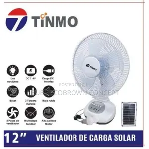 Tinmo 12 Inches Rechargeable Table Fan With Solar Panel and 2 Bulbs