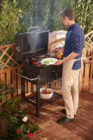 Heavy Duty Smokeless BBQ Charcoal Grill Trolley With Side Table