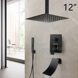 Black 5 Ways Conduit Shower With Waterfall Tap