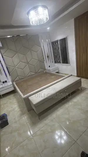 Modern Upholstered Bed With Geometric Padded Headboard