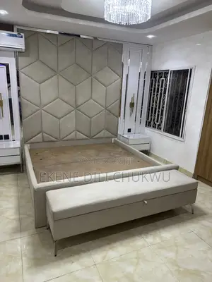 Modern Upholstered Bed With Geometric Padded Headboard