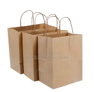 12pcs Luxury Brown Kraft Paper Bag With Handle
