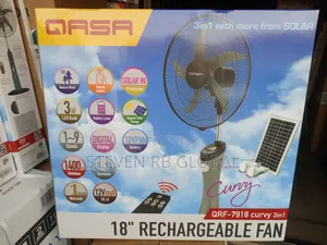 Qasa Rechargeable Standing Fan 18” Curvy | Qr With Solar Panel Bulb