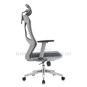 Gray Executive Office Chair With Headrest and Adjustable A