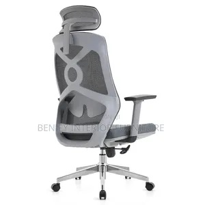 Gray Mesh Ergonomic Chair With Headrest and Adjustable Arms