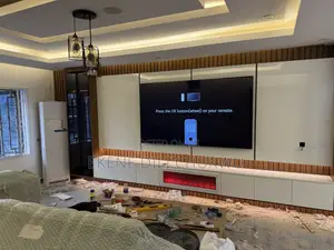 Modern Wall-Mounted Tv Panel With Fireplace Storage Cabinets