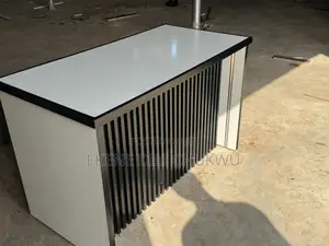 Modern Office Table With Storage Drawers and Slatted Front Design