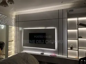 Modern Led Tv Wall Panel With Display Shelves and Storage Console
