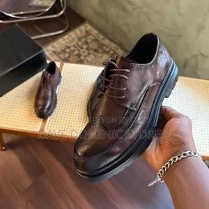 Black Leather Semi-Brogue Shoes With Lug Soles