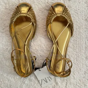 Zara Cover-Tie Flat Sandals, Gold Only