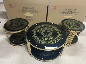 Quality Versace Thick Glass Centre Table and 2 Side Stools