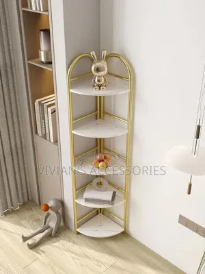 4 and 5 Layer Open Conner Shelf With Gold Iron Frame 