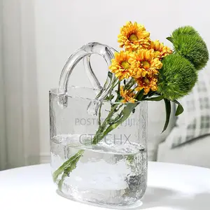 Transparent Glass Bag Vase,Unique Handbag Flower Vase Purse Fish Bowl