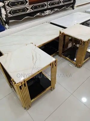 Luxury Marble-Top Nested Center Table With Two Side Stools