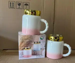 Enjoy Life" Ceramic Mugs With a Gold Mirror Lid