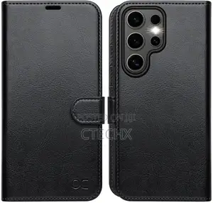 Galaxy S25 Ultra Case Leather Wallet, Magnetic Flip Folio Cover Black