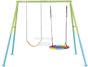 Children's Swing With Seat and Nest Swing, Steel, Green and Blue,