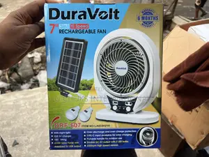 Duravolt 7'' Inches Rechargeable Table Fan + Solar Panel+ 2 Bulbs