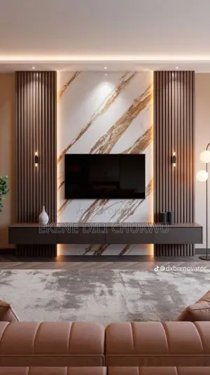Luxury Marble Tv Feature Wall With Fluted Panels Floating Console