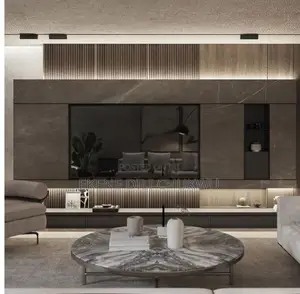 Modern Tv Feature Wall With Wooden Panels Led Accent Lighting