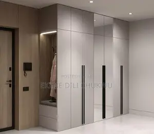 L-Shape Wardrobe With Drawers, Hanging Rails Glos Grey-White Finish”