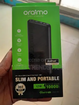 Oraimo 10,000mah Toast 10 Flash Powerbank (Opb-P118d) Slim Portable