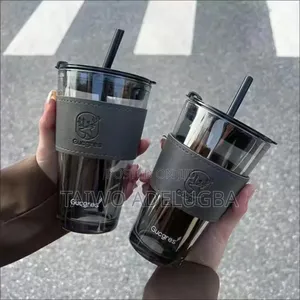450ml Coffee Mug Glass With Straw and Lids