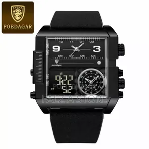 Poedagar Leather Wristwatch (3 Timer Wristwatch)(Quartz Movement)