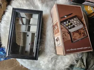 Faux Leather Watch and Sunglasses Storage Box With a Glass Lid
