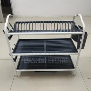 3-Tier Aluminum Dish Drying Rack With Plastic Trays.