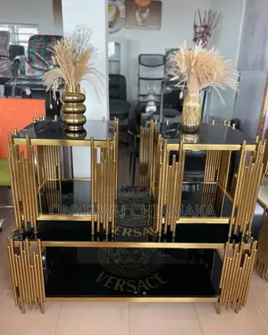 Gold Center Table With Two Side Stools