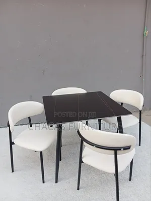 Modern 4-Seater Dining Table Set - Square Table Padded Chairs