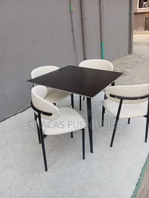 Modern 4-Seater Dining Table Set - Square Table Padded Chairs