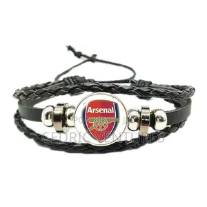 Football Club Logo Time Stone Braided Adjustable Leather Rope Bracelet