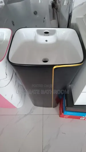 White And Black With Gold Design Standing Washing Hand Basin