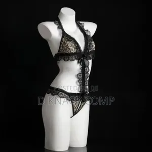 Leopard Print Jumpsuit Lace Lingerie Pajama Set - Black