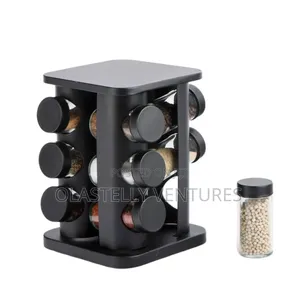 12 Jars Rotating Spice Rack Organizer Square Shape. Ho
