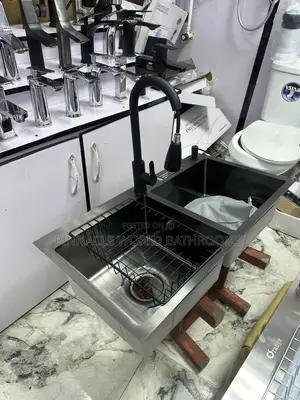 England Black Double Kitchen Sink With Mixer Tap 001