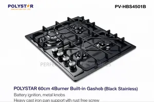 Polystar 60cm 4 Burner Stainless Steel Gas Hob Pv-hbs4501b