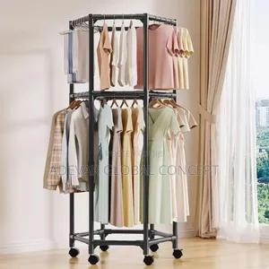 Hexagonal Double Layer Detachable Cloth Rack With 360 Degree Rotation