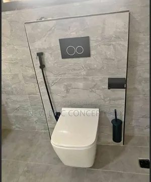 White Wall Hung Toilet Seat With Pressing Black Button