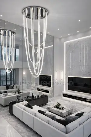 Size 600mm*H1600mm Luxury Crystal Chain Chandelier Light With Remote