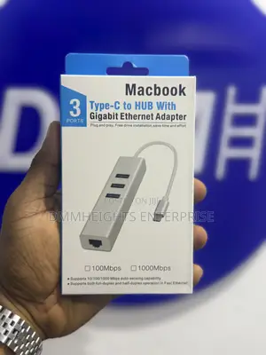 Usb-C to Hub With Gigabit Ethernet – 3-in-1 (Macbook Compatible)