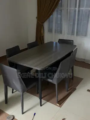 “Dove Grey 6-Seater Dining Table Set – Modern Elegant”