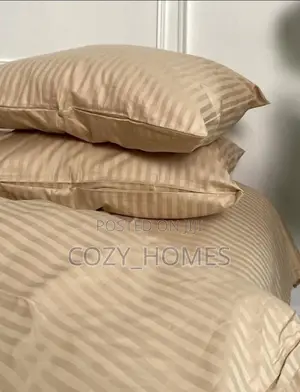 Luxury Beige Stripe Pure Polish Bedsheets Duvet Set