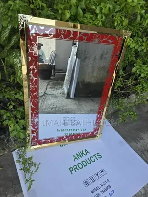 70x50cm Gold Frame Bathroom Mirror With Red Design