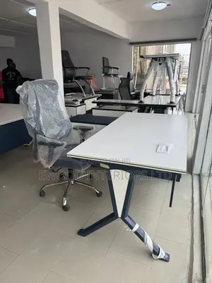 White And Blue Executive Office Table With Side Extensions