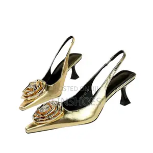 Classic Laidies Gold Sliver Sandals Mid Heels High Quality for Women