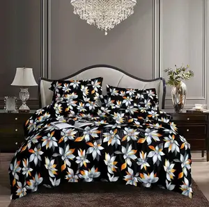 Floral Black Luxury Bedsheet Pillowcases Set