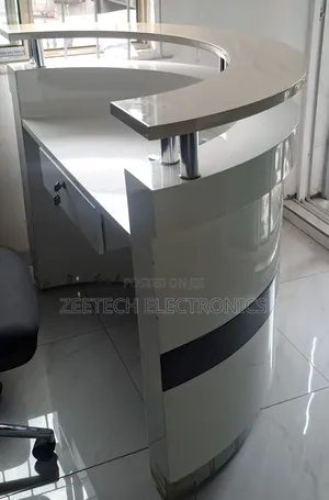 High-Gloss White and Black Reception Desk or Modern Home Bar Unit.